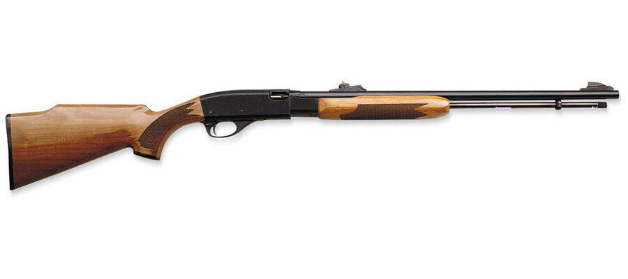 Rifle with a smooth wood stock and a black metal barrel resting against a plain white background, evoking a clean, classic outdoor sporting mood
